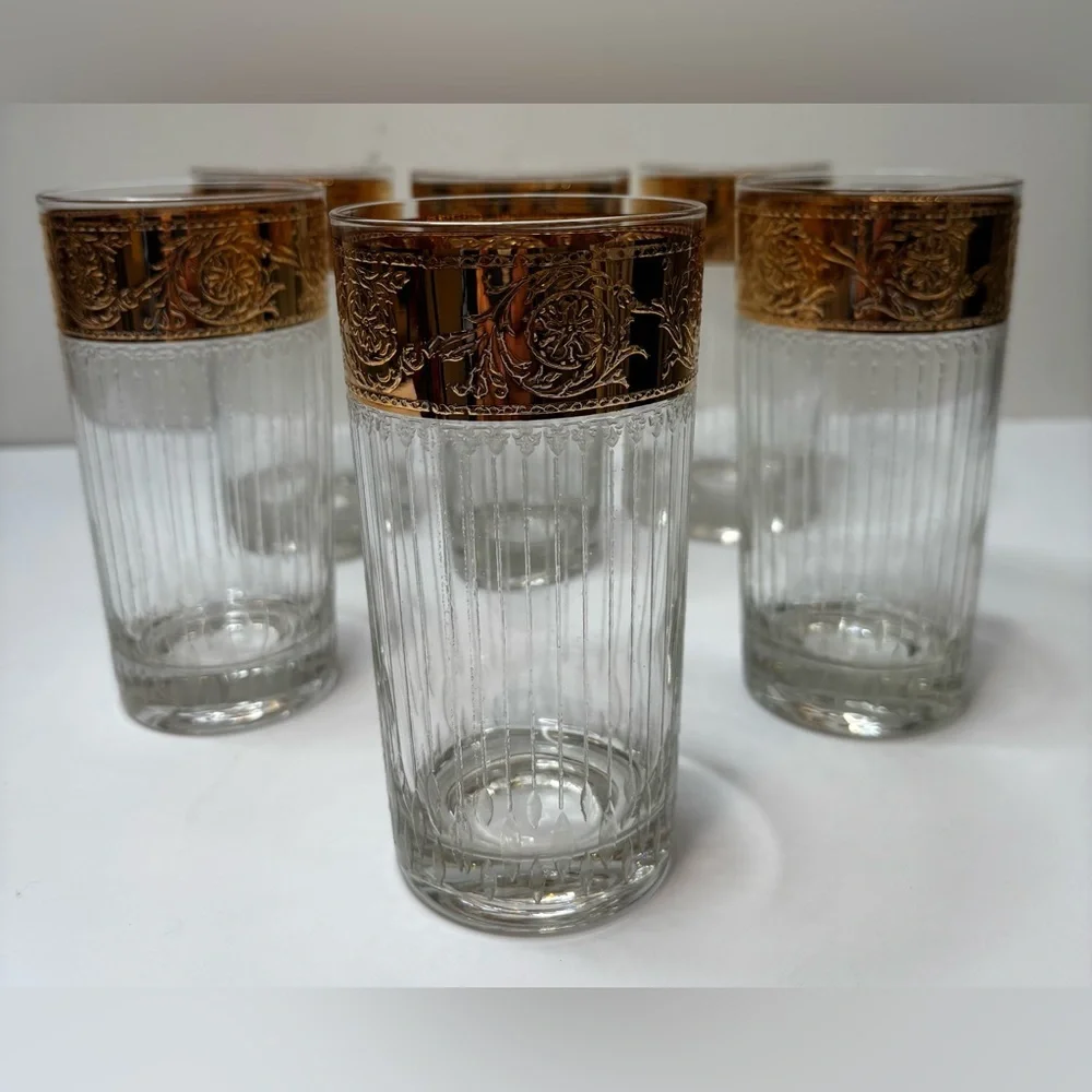 CULVER TYROL VINTAGE HIGHBALL GLASSES 22KT GOLD RIM - Picture 3 of 6